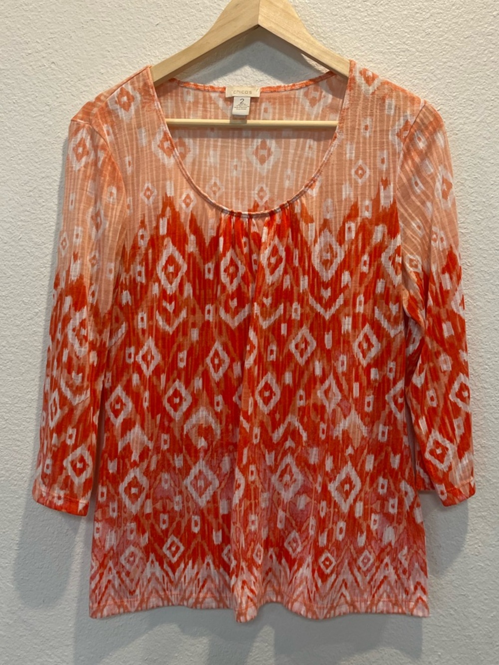 Chico's Orange‎ and Cream Patterned Tunic Top